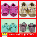 America Hot Selling New Design sweet color tassels and bow cow leather moccasin Shoes for baby